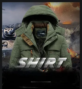 Detail of army green military jacket featuring warm brown fleece lining and chest embroidery