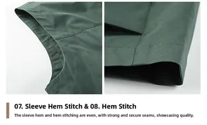 Detailed view of armhole and hem stitching on a green outdoor utility vest