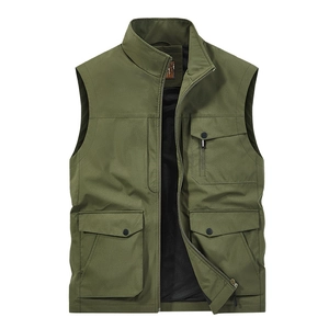 Men Outdoor Multi Pocket Tactical Vest Breathable Mesh Lining Workwear Fishing Photography Waistcoat Stand Collar Sleeveless Jacket