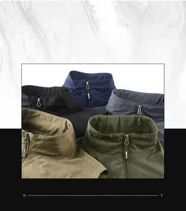 Detail of outdoor multi-pocket fishing vests in five colors with durable metal zippers