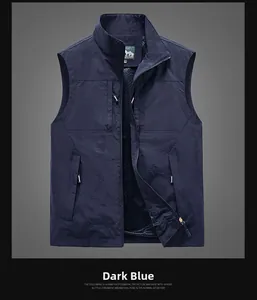 Detail view of quick-dry fishing vest showing breathable mesh lining and dark blue fabric