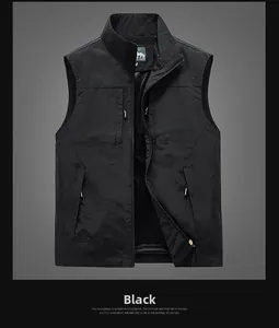 Detail of multi-pocket fishing vest with breathable mesh lining and zipper pocket