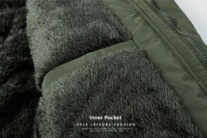 Close-up of winter jacket's warm sherpa fleece lining and functional inside zip pocket