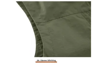 Detail shot of heavy-duty double stitching on the armhole of a green tactical vest