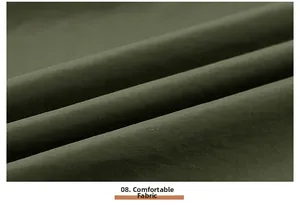 Detailed close-up showing the smooth twill texture of olive green comfortable fabric