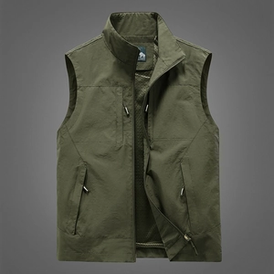Men's Outdoor Multi-Pocket Fishing Vest Lightweight Quick Dry Stand Collar Mesh Lining Work Utility Waistcoat For Hiking Photography