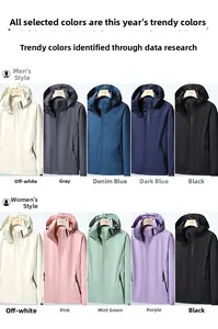 Detailed grid view of waterproof hooded jackets in various colors for men and women