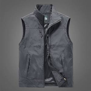 Men's dark grey outdoor quick-dry fishing vest with multi-pockets and mesh lining
