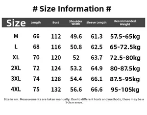 Tableau des tailles pour veste polaire indiquant longueur et buste du M au 4XL