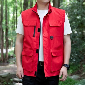 Men's Outdoor Multi-pocket Utility Vest Stand Collar Zipper Fishing Photography Cargo Waistcoat Lightweight Windproof Top