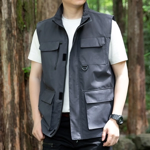 Men's dark grey multi-pocket outdoor utility vest for fishing and photography