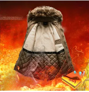 Detailed view of winter parka featuring thick faux fur collar and warm fleece lining