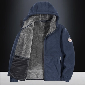 Herren Winterjacke aus Fleece in Dunkelblau mit warmem Futter und Kapuzen-Design