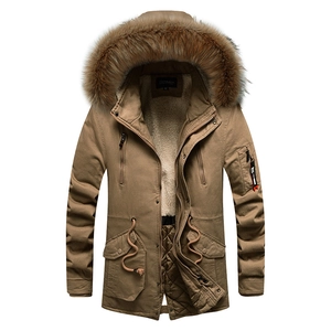 Men Winter Parka Coat With Faux Fur Collar Fleece Lined Hooded Warm Heavyweight Windproof Cotton Padded Jacket Outdoor Casual
