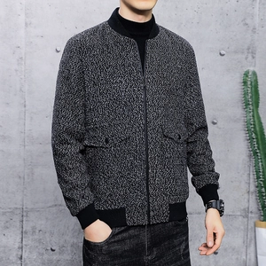 Giacca casual da uomo in misto lana con colletto alla coreana grigio antracite