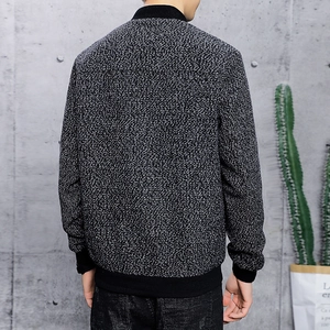 Giacca casual da uomo in misto lana con motivo grigio nero e polsini a costine per l'autunno
