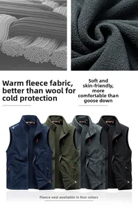 Gros plan sur la texture douce en polaire et options de couleurs pour le gilet homme