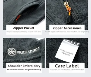 Détails de la veste polaire gris foncé avec poches zippées et broderies étoilées