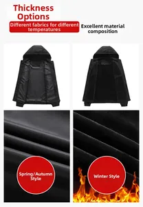 Detail view comparing lightweight spring lining and thick warm fleece lining for men jacket