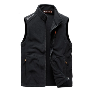 Gilet en polaire noir pour homme avec col montant, trois poches et cordons orange
