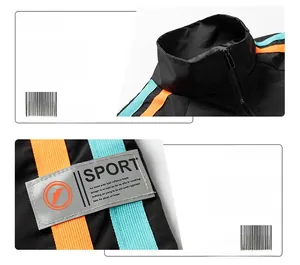 Gros plan du col montant confortable et du patch réfléchissant sur veste noire