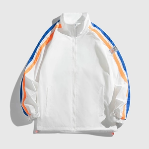Veste de Sport Coupe-vent Tendance pour Hommes Col Montant Manteau Léger à Fermeture Éclair Rayures Color Block Outdoor Décontracté