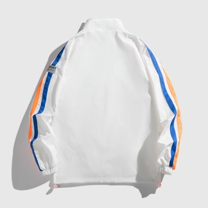 Coupe-vent blanc pour hommes avec détails de rayures bleues et orange style décontracté