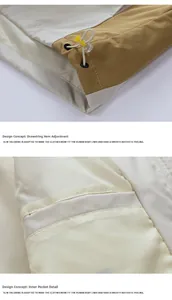 Detail of adjustable hem with cord lock and inner pocket on a color-block outdoor jacket