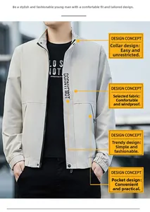 Detail einer hellbeigen Herrenjacke mit Stehkragen und elastischen Rippbündchen