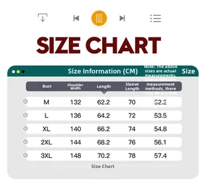 Detailed size chart for men's hooded jacket showing chest, shoulder, and sleeve length
