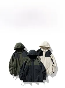 Vestes d'extérieur coupe-vent en vert olive, bleu marine et beige en vue à plat complète