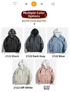 Détail de la veste à capuche disponible en noir, gris, bleu, crème et rose clair