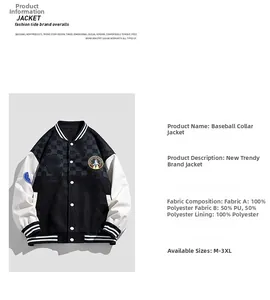 Detail of checkered baseball jacket with astronaut patch and PU leather fabric composition