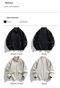Detail of cargo jackets in black and khaki with 100% polyester fabric and zip pockets