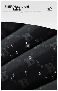Macro shot of waterproof black fabric with monogram star pattern and rolling water drops