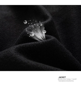 Macro shot of retro functional black breathable fabric with tide brand textured detailing