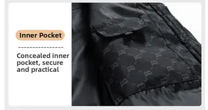 Detail view of the men's puffer vest showing a secure hidden inner pocket with B-pattern