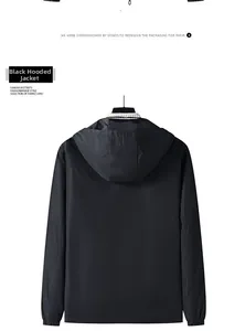 Vue arrière de la veste outdoor noire pour hommes avec tissu coupe-vent et imperméable