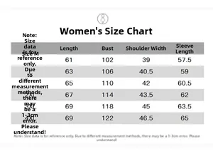 Detailed size chart for women outdoor jacket from size M to 4XL with measurements