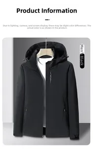 Detail of black outdoor jacket featuring a high collar, full zipper, and logo embroidery