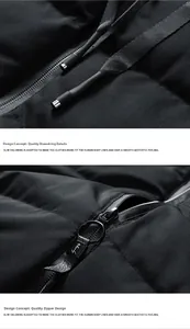 Detail view of textured drawstring and premium metal zipper with leather tab on vest
