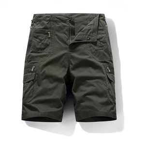 Short cargo ample en coton pour hommes vert armée avec poches et fermetures éclair