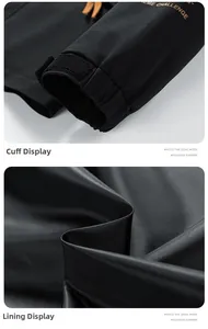 Detail view of adjustable velcro cuffs and premium smooth lining of the black outdoor jacket