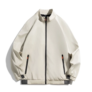 Men's Stand Collar Jacket Windproof Polyester Casual Outerwear Streetwear Zip Up Coat With Letter Prints For Daily Wear Fashion