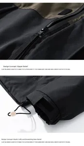 Détail de la fermeture éclair étanche et des poignets ajustables sur la veste