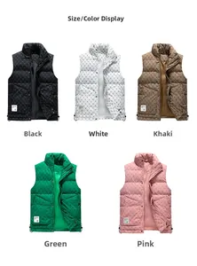 Grid display of thick stand-collar vests in black, white, khaki, green and pink colors