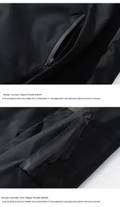 Détails des fermetures éclair imperméables et poches de la veste d'extérieur noire