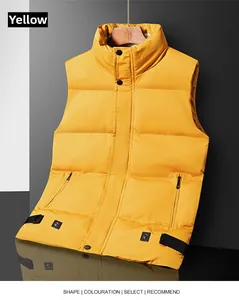 Detail of yellow padded vest featuring double zipper and snap button closure with side pockets