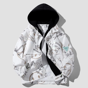 Giacca da Uomo Streetwear con Cappuccio Graffiti Poliestere Traspirante Retro Funzionale Cappotto Casual Urban Fashion