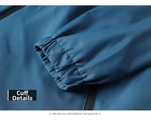 Détail des poignets élastiques sur une veste coupe-vent imperméable bleu marine pour homme